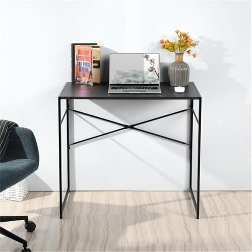 Pemberly Row Compact Industrial Computer Desk, Black Finish, Modern Minimalist Style, Durable Metal Frame and MDF Board, Spacious Work Surface, Ideal for Home Office, Study, or Small Spaces