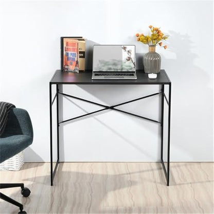 Pemberly Row Compact Industrial Computer Desk, Black Finish, Modern Minimalist Style, Durable Metal Frame and MDF Board, Spacious Work Surface, Ideal for Home Office, Study, or Small Spaces