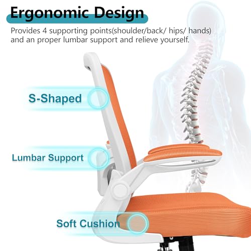 FelixKing Office Chair, Ergonomic Desk Chair Breathable Mesh Chairs Adjustable High Back Lumbar Support Flip-up Armrests, Executive Rolling Swivel Comfy Computer Chairs Home Office Sunset Orange - color: Sunset Orange