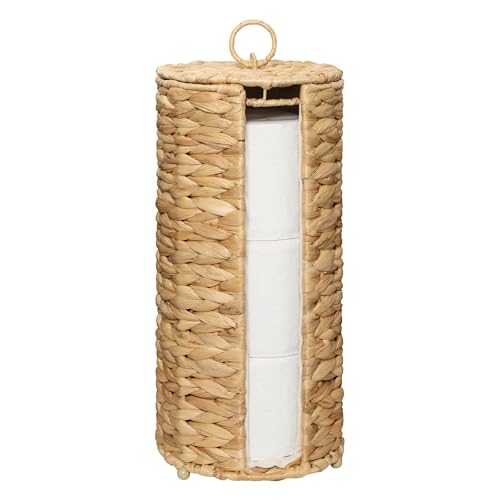 GRANNY SAYS Free Standing Toilet Paper Holder Stand with Storage, Water Hyacinth Wicker Toilet Paper Storage with Lid, Holds 3 Rolls, Tissue Holder for Bathroom with Built-in Cloth Lining - color: Natural（water Hyacinth）, size: 6¾"D(For 3 Roll)