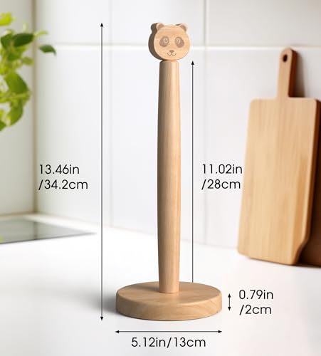 KitchLife Cute Wooden Paper Towel Holder Countertop - Solid Freestanding Paper Towel Dispenser Stand Organizer with Anti-Skid Base (Panda) - style: Panda