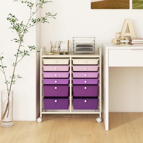 DREAMADE Rolling Cart with Storage Drawers, Utility Cart w/Removable Plastic Drawers, Lockable Wheels, Art Cart for Classroom Organization Art Supplies Office Scrapbook (12 Drawers, Purple Gradient) - color: Gradient Purple, style: 12 Drawers