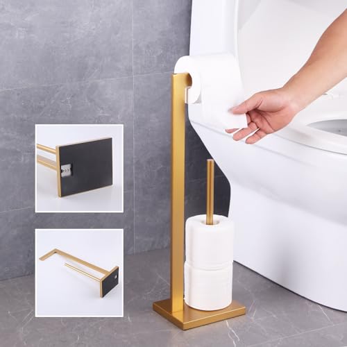 GERZWY Gold Toilet Paper Holder Free Standing with Reserve Stainless Steel Tissue Roll Holder Floor Stand Storage DZY004-BE - color: Gold