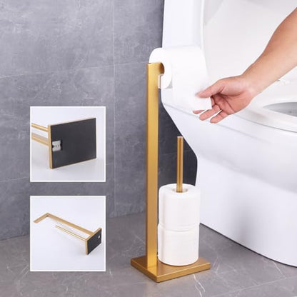 GERZWY Gold Toilet Paper Holder Free Standing with Reserve Stainless Steel Tissue Roll Holder Floor Stand Storage DZY004-BE - color: Gold