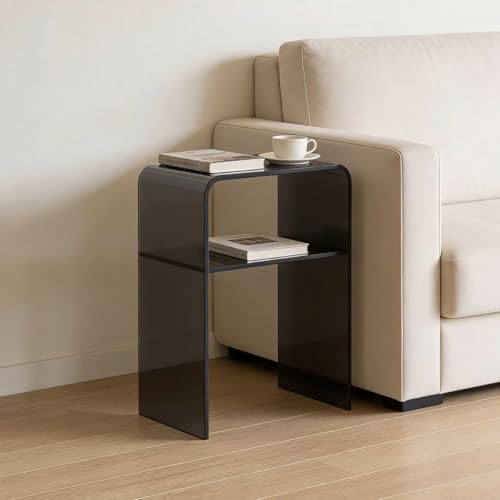 Acrylic 2-Tier End Table – 23.6”H Modern Nightstand with Shelf, Sturdy Bedside Storage for Bedroom, Living Room, Home Office, No Assembly Required (Smoky Gray) - size: Smoky Gray