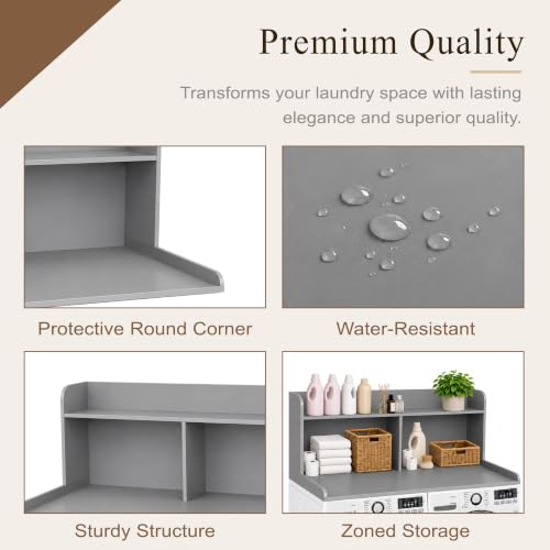 Royxen Laundry Countertop with 20“ Shelf Universal Fit, Washer and Dryer Countertop with Storage Space, Gray - color: Gray