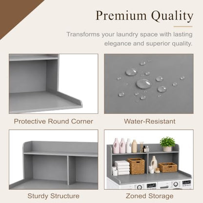 Royxen Laundry Countertop with 20“ Shelf Universal Fit, Washer and Dryer Countertop with Storage Space, Gray - color: Gray