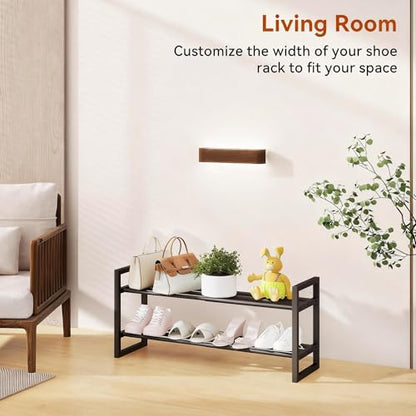 IBUYKE Expandable Shoe Rack, 18"-33” Adjustable Shoe Organizer for Closet, Stackable Metal Free Standing Shoe Rack Storage for Small Space Entryway, Black TXJ002B - size: 33inch-1 Pack