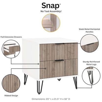 20" Sturdy Metal Legs Small Nightstand, Modern Nightstand with Textured Drawers, Storage Cabinet for Indoor Home use, Grey+White - color: Grey+white