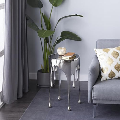 Deco 79 Aluminum Metal Side End Accent Table Drip End Table with Melting Design and Shaded Glass Top, Side Table 16" x 16" x 25", Silver - color: Silver