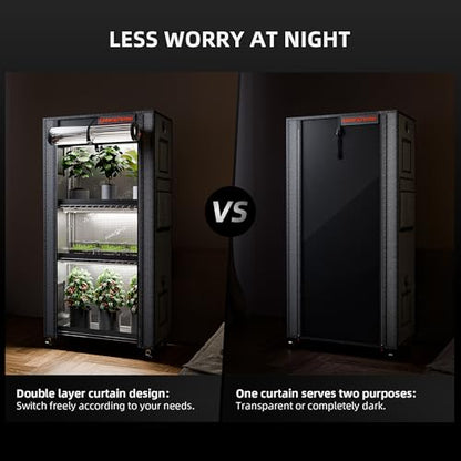 Spider Farmer 4 Tier Plant Stand with Grow Lights Indoor Greenhouse Shelf | 120W Full Spectrum LED Grow Lights, Grow Tent Cover with Visual Curtain and Blackout Curtain, Waterproof Trays, Movable Wheel - size: M-28x14x59in