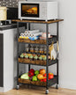 Giwil 4-Tier Rolling Kitchen Cart, Microwave Stand with Wooden Top Coffee Station Table Snack Rack Organizer, Utility Cart on Wheels for Onions Potatoes, Black - size: 4 Tier with Big Top