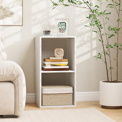 2 Cube Storage Organizer, Small Bookshelf for Small Space, 2 Shelf Bookcase with Open Back, Wooden Display Shelf for Bedroom, Living Room - color: White, size: 2-Cube