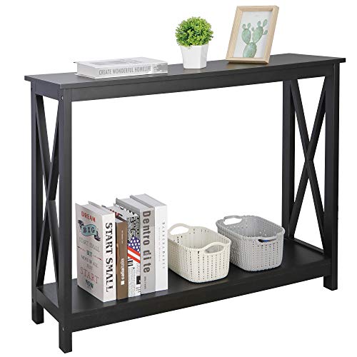 Nouva 2-Tier Narrow Console Sofa Side Wall Table for Hallway Foyer Table Sofa Long Accent Table for Living Room, Black - color: Black