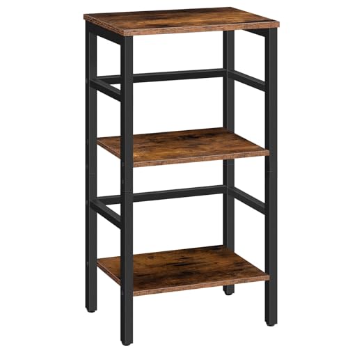 HOOBRO 3 Tier Bookshelf, Small Narrow Bookshelf, Record Storage Rack with Side Fence, Floor-Standing Shelf Units, Narrow Display Shelf for Living Room, Bedroom, Classroom, Rustic Brown BF80CJ01G1 - color: Rustic Brown, Black, size: 15"L x 11"W x 31.9"H