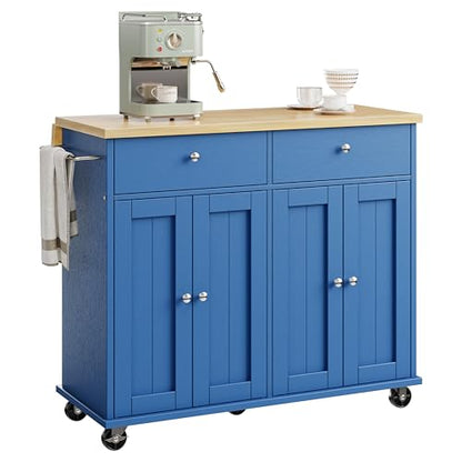 SUNLEI Kitchen Island with Storage, Rolling Kitchen Island Cart with Wheels & Drop Leaf & Towel Rack & 2 Drawers, Portable Island Table for Kitchen (Blue, 39.6“) - style: Blue