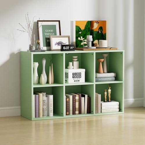 Wooden 6 Cube Storage Organizer with Closed Back Panel, Modern Open Cube Storage Shelf Bookshelf with Compartments, Cube Shelf Organizer for Living Room, Bedroom, Study Room, Green - color: Green, size: Open Storage Shelf