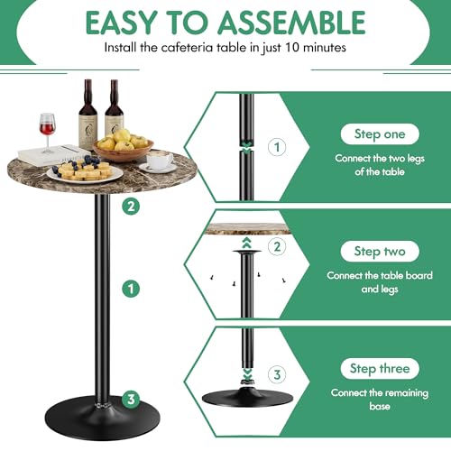 Shahoo Round Bar Table, Cocktail Table with Metal Base & MDF Top, Counter Height Pub Table for Dining Room, Living Room, Kitchen, Bar, Pub, Cafe, Faux Marble - color: Faux Marble, style: Basic