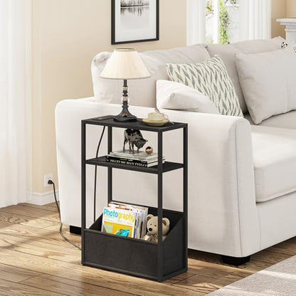 TUTOTAK Keep Phones Charged & Books Organized with Slim 3-Tier Side Table with Charging Station for Living Room Bedroom TB01BK095 - color: Black