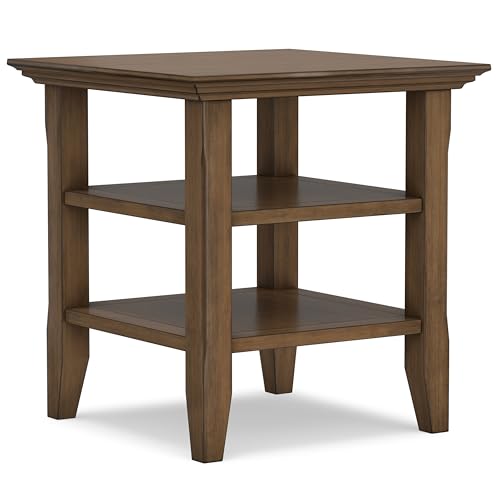 SIMPLIHOME Acadian End Table - 19 inch Wide Solid Wood Square Side Table with 2 Open Shelves in Rustic Natural Aged Brown, Nightstand or Shelving Unit for Living Room or Bedroom with Storage - color: Rustic Natural Aged Brown, size: 19 inch, style: End Ta