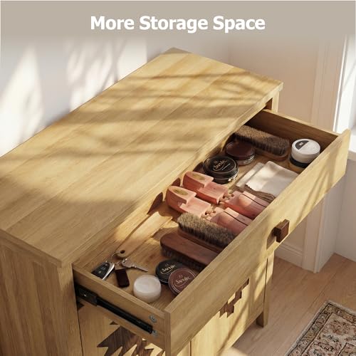 5-Tier Shoe Cabinet with Drawers, Wooden Shoe Storage Cabinet with Adjustable Shelves,Simple Tribal Style Freestanding Walnut Shoe Cabinet Suitable for Entrance,Corridor,Cloakroom,Natural（1pcs）