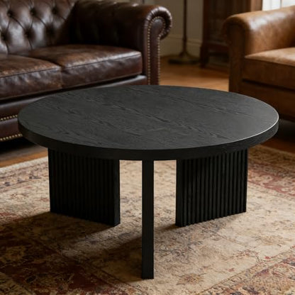 35" Wooden Round Coffee Table, Black | Smooth Thick Coffee Table, Low Circle Center Table with X Shaped Stable Legs, Accent Tea Table for Living Room, Office - color: Black, style: Coffee Table