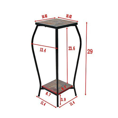 Zhongma 2 Tier 30" Tall Plant Stand with Colorful Slate Top for Balcony, Home, Garden, Backyard Patio with Adjustable Leveling Feet