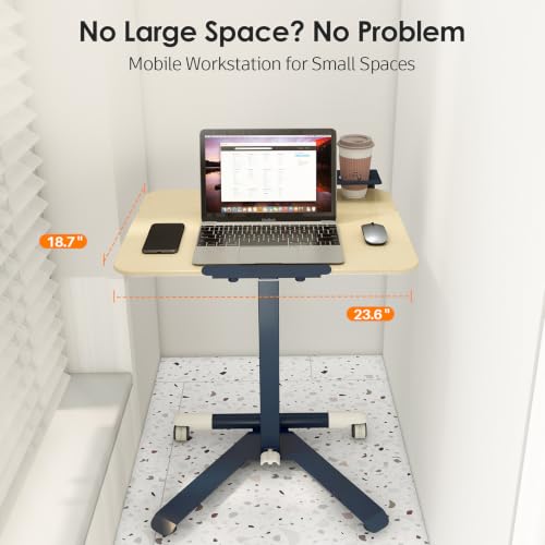 ROMOON Portable Standing Desk with Wheels, Height Adjustable Mobile Desk | Rolling Laptop Cart with Tilt Top, Storage, 24" Sit-Stand Computer Table for Home Office, Bedroom, Small Spaces, Oat Yellow - color: Oat Yellow