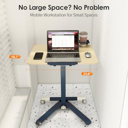 ROMOON Portable Standing Desk with Wheels, Height Adjustable Mobile Desk | Rolling Laptop Cart with Tilt Top, Storage, 24" Sit-Stand Computer Table for Home Office, Bedroom, Small Spaces, Oat Yellow - color: Oat Yellow