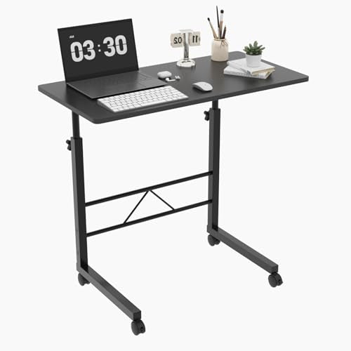 FCH Computer Workstation, Standing Desk Adjustable Height, Small Computer Desk w/Rolling, Sit Stand Laptop Desk TV Tray Computer Workstation for Bed Sofa Hospital Reading Eating, 31.5", Black - color: Black, size: 31.5+Crossbar