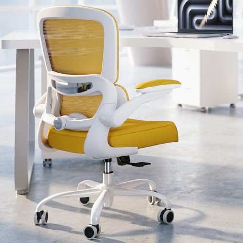 TRALT Office Chair - Ergonomic Desk Chair with Adjustable Lumbar Support, Mesh Computer Chair, Executive Chair for Home Office Comfortable Lumbar Support (1, White Yellow) - color: White Yellow
