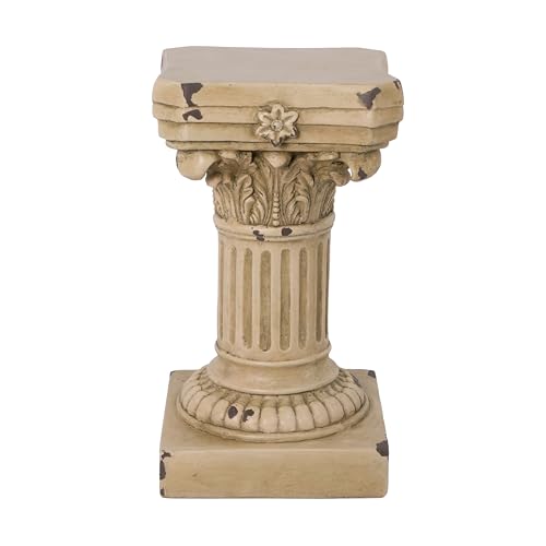 Christopher Knight Home 16.73" H Corinthian Pedestal Plant Stand, Decorative MGO Composite Side Table for Indoor Outdoor Entryway Garden Living Room Patio, Antique Yellow