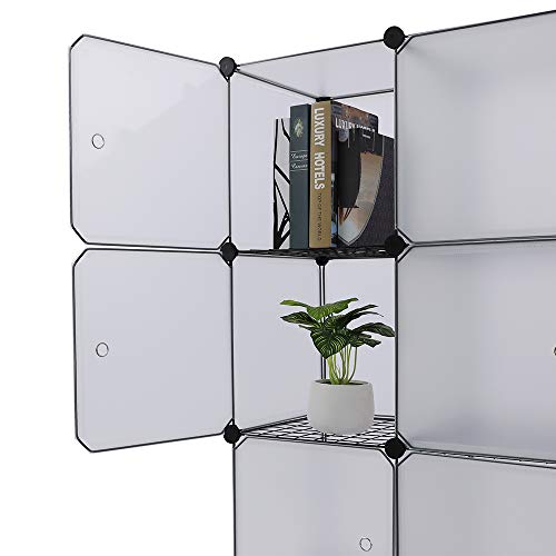 Aeitc Cube Storage Organizer Storage Cubes Add Wire Panel DIY Stackable Cubes Plastic Organizing Modular Cabinet Bookcase Cubby Closet Shelf for Bedroom, Living Room,16 White Cube with Door