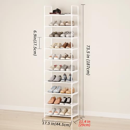 10-Tier Large Capacity Shoe Rack, Sturdy Narrow Shoe Stand for Entryway, Closet, Hallway, 20-25 Pairs Waterproof Dustproof Shoe Storage, Space Saving Tall Shoe Tower(White) - size: 10-White(17.5W")