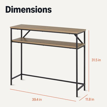 Amazon Basics Rectangular Console Table with Storage Shelf, Steel Frame, Oak Finish, 39.4"W x 31.5"H x 11.8"D - color: Oak, style: console table
