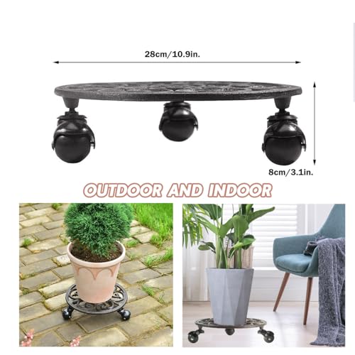 Sungmor Heavy Duty Cast Iron Plant Caddy,11" Round Potted Plant Stand Flower Pot Rack on 3 Solid Wheels,Indoor Outdoor Planter Holder Trolley Casters Rolling Tray | Plant Stand Flower Pot Rack, Indoor Outdoor Planter Holder Trolley Casters Rolling Tray -
