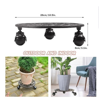 Sungmor Heavy Duty Cast Iron Plant Caddy,11" Round Potted Plant Stand Flower Pot Rack on 3 Solid Wheels,Indoor Outdoor Planter Holder Trolley Casters Rolling Tray | Plant Stand Flower Pot Rack, Indoor Outdoor Planter Holder Trolley Casters Rolling Tray -