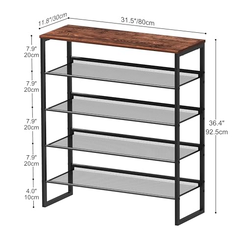 CHEMPFR Shoe Rack - Sturdy Steel Shoe Organizer for Front Door Entrance Closet Entryway with Spacious Top - Industrial Style Strong Mesh Storage Shelves (5-Tier 11.8"x36.2"x31.5") - size: 5-Tier
