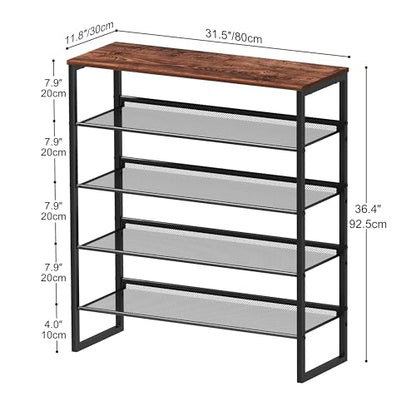 CHEMPFR Shoe Rack - Sturdy Steel Shoe Organizer for Front Door Entrance Closet Entryway with Spacious Top - Industrial Style Strong Mesh Storage Shelves (5-Tier 11.8"x36.2"x31.5") - size: 5-Tier