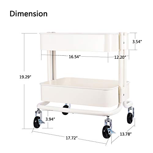 Melody House 2-Tier Metal Utility Rolling Cart Storage Side End Table with Cover Board for Office Home Kitchen Organization, Cream White - color: A- Cream White