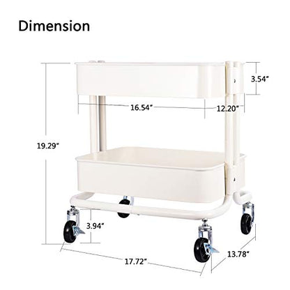 Melody House 2-Tier Metal Utility Rolling Cart Storage Side End Table with Cover Board for Office Home Kitchen Organization, Cream White - color: A- Cream White