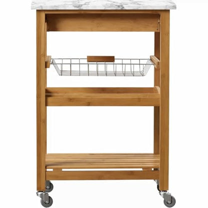 Boraam Aya Bamboo Kitchen Cart with Faux Marble Top - size: Kitchen Cart