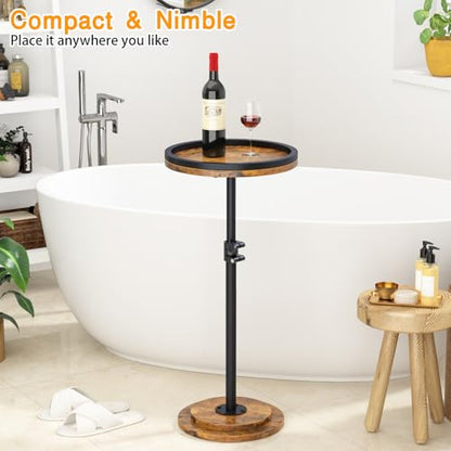 Small Side Table Set of 2, Drink Table, Height Adjustable Round End Table, Pedestal Side Table for Small Spaces in Living Room, Bedroom, Brown - color: Brown-2pcs