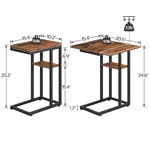 HOOBRO Foldable C Shaped End Table, C Shaped Side Table with Storage Shelf, Small Snack Table, Slide Under Couch Table for Sofa, Living Room Bedroom Small Spaces Easy Assembly, Rustic Brown BF29SF01 - color: Rustic Brown + Black