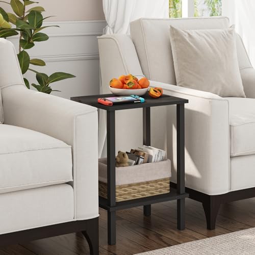 TUTOTAK End Table, Set of 2, Side Table, Nightstand, 2-Tier Storage Shelf, Sofa Table for Small Space, Living Room, Bed Room TB01BK035 - color: Black