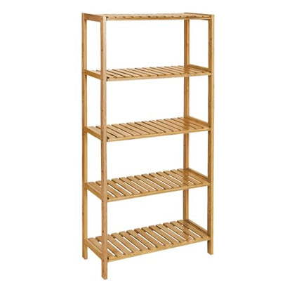 SONGMICS Bamboo Storage Shelf, 5-Tier Shelving Unit, Multifunctional, in The Entryway, Bathroom, Living Room, Balcony, Kitchen, 10.2 x 23.6 x 51.2 Inches, Light Bamboo UBCB35Y - color: Light Bamboo, size: 5 Tiers (10.2"D x 23.6"W x 51.2"H)
