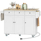 HOMCOM Kitchen Island with Drop Leaf and Power Outlet, Rolling Cart with Storage Cabinets, Solid Wood Island Table on Wheels for Kitchen with 3 Drawers, Towel Bars, Spice Rack, White - color: White