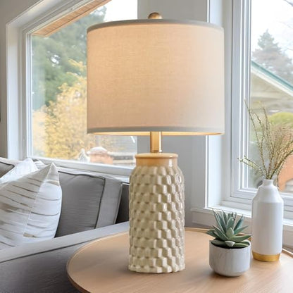 USumkky 20.5" Ceramic Table Lamps Set of 2 - Modern Farmhouse & Boho Style, Bedside Nightstand Lamps for Bedroom, Living Room End Table Lamps, Small Desk Lamp(Cream) - color: 20.5" Beige-2 Pack