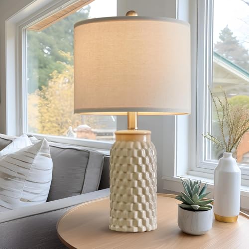 USumkky 20.5" Ceramic Table Lamps Set of 2 - Modern Farmhouse & Boho Style, Bedside Nightstand Lamps for Bedroom, Living Room End Table Lamps, Small Desk Lamp(Cream) - color: 20.5" Beige-2 Pack