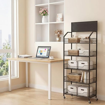 4 Tier Supermaket Snack Rack Display Stand, Retail Display Shelves with Hooks & Wheels, Metal Snack Shelf for Store Home Kitchen, Black Chip Rack Display Stand (4 Tier（60cm）) - size: 4 Tier（23.6inch）